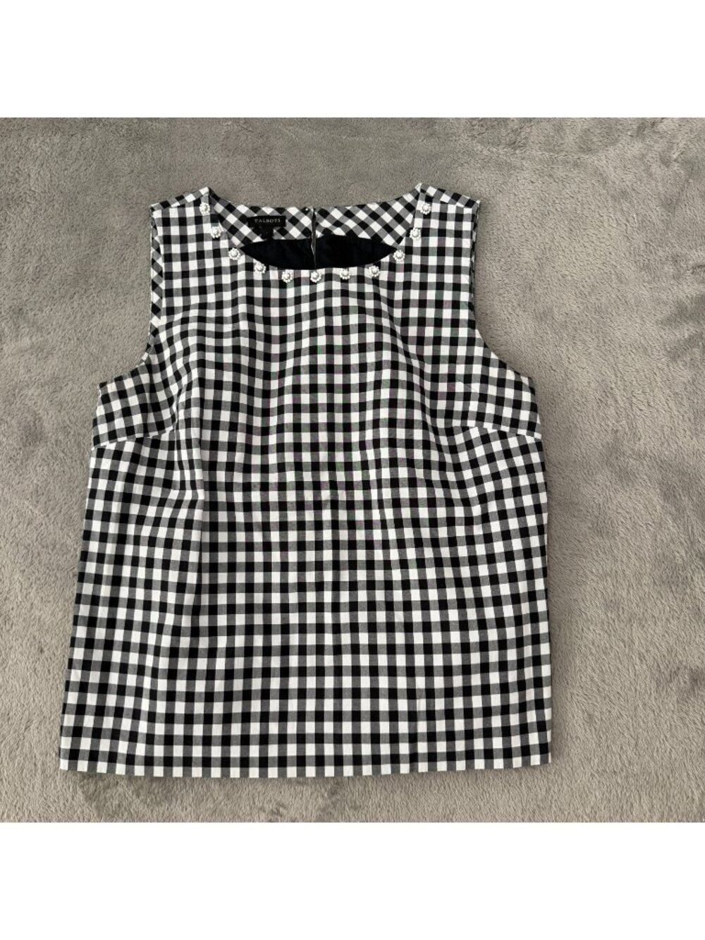 Talbots Black White Gingham Check Sleeveless Blouse Shirt Top SMALL 100% Cotton